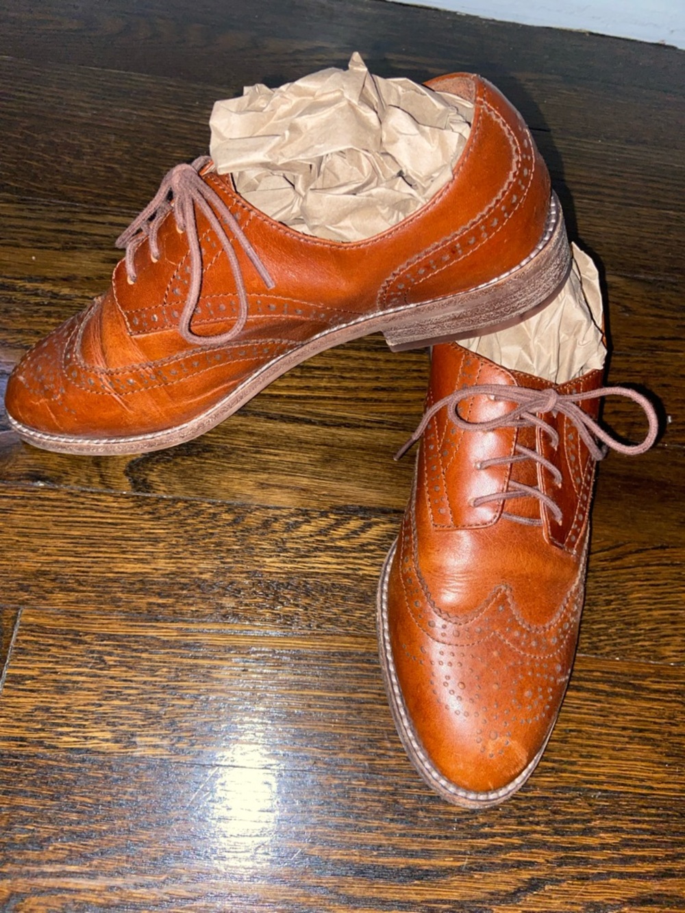Madewell Cognac Brown Leather Wingtip Oxford Shoes